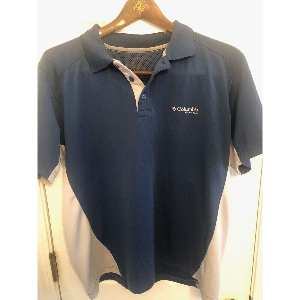 Columbia PFG Short Sleeve Shirt Men's Size Large Navy Gray Golf Shirt